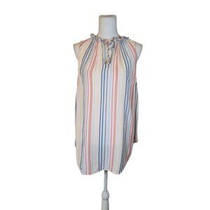 Torrid Pastel Striped Top Size Large Cream Ruffle Sleeveless Feminine Preppy